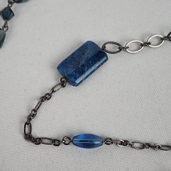 Blue Polished Natural Stone Black Chain Toggle Necklace - Picture 4 of 6